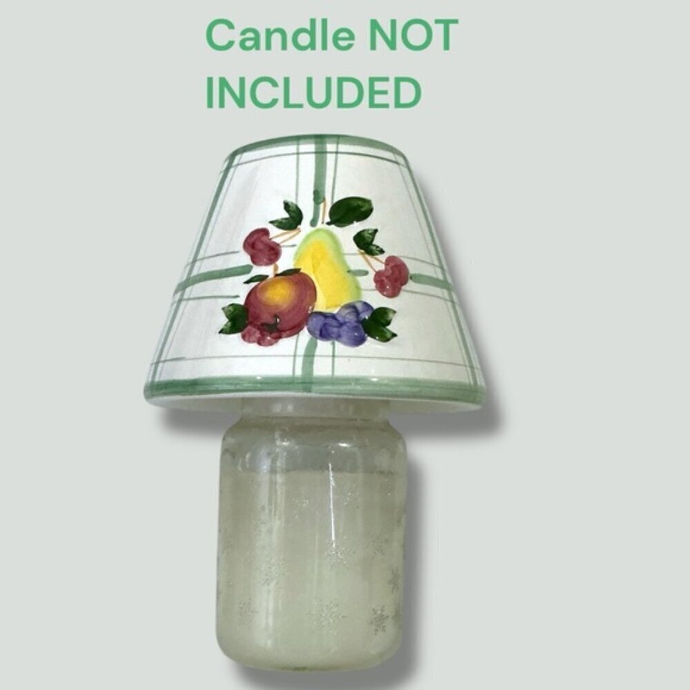 Candle Lamp Shade Topper Raised Fruit Green White Farmhouse Plaid Large 5” - Picture 13 of 16